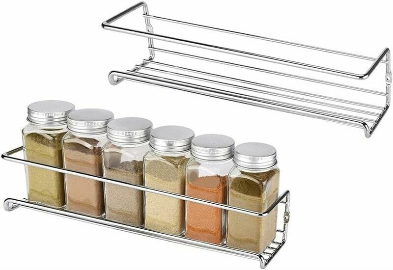 Gewürzregal aus Metall, 2-teiliges Gewürzregal aus Metall, wandmontiertes Gewürzregal, Gewürzregal aus Edelstahl mit Sch...