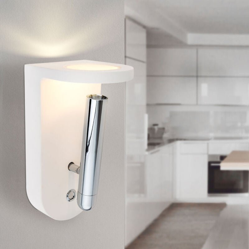 Wandlampe Innen modern Wohnzimmer Wandleuchte mit beweglichem Spot aus Gips, weiß Gläser tauschbar, 4,2 Watt 180 Lumen 3...