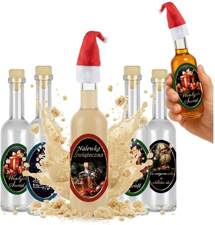 5x Futura 100ml Flaschen + Etikett und Weihnachtsmannmütze Weihnachtsgeschenk Likör
