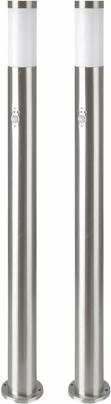 2x led Außen Steh Lampe Bewegungsmelder Garten Beleuchtung Edelstahl Hof Stand Leuchte silber