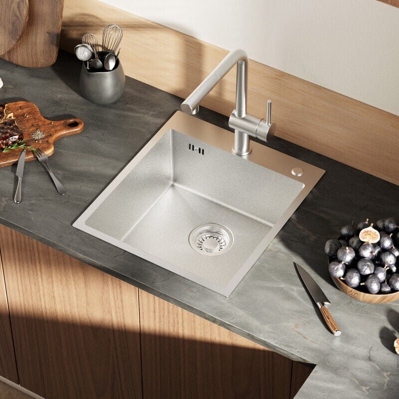 CECIPA MAX Edelstahl Küchenspüle 44 x 49 cm Einbauspüle Küchenspülbecken für ab 45 cm Schrank, Edelstahlspüle, inkl. Abl...