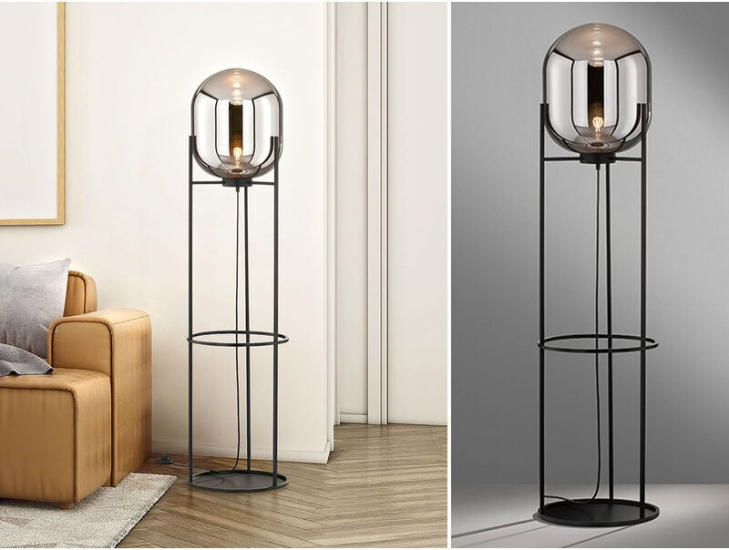 Fischer&honsel - Stehlampe regi Dreibein Tripod mit Rauchglas Glaskugel - Höhe 135cm