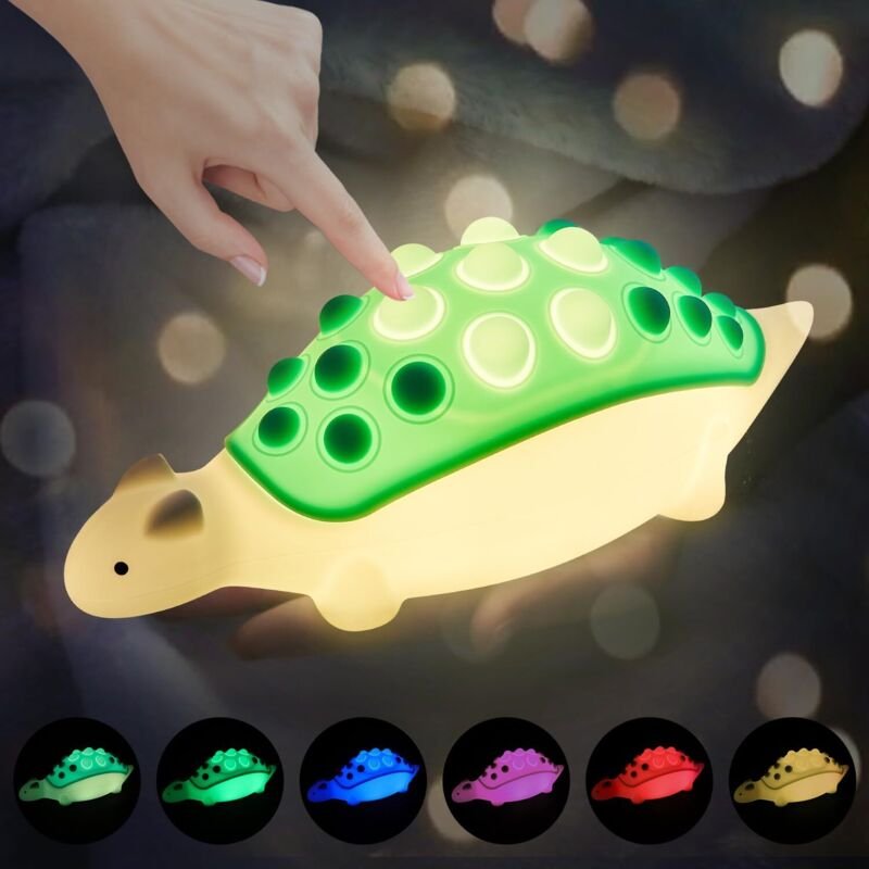 Dinosaurier-Nachtlicht für Kinder, Silikonlicht mit Blasen, 7 Nachtlichtmodi, wiederaufladbares Touch-Licht, Kinderzimme...