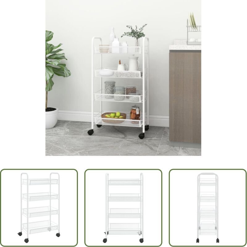 vidaXL Weiß - Küchenwagen 4 Etagen Weiß 46x26x85 cm Eisen