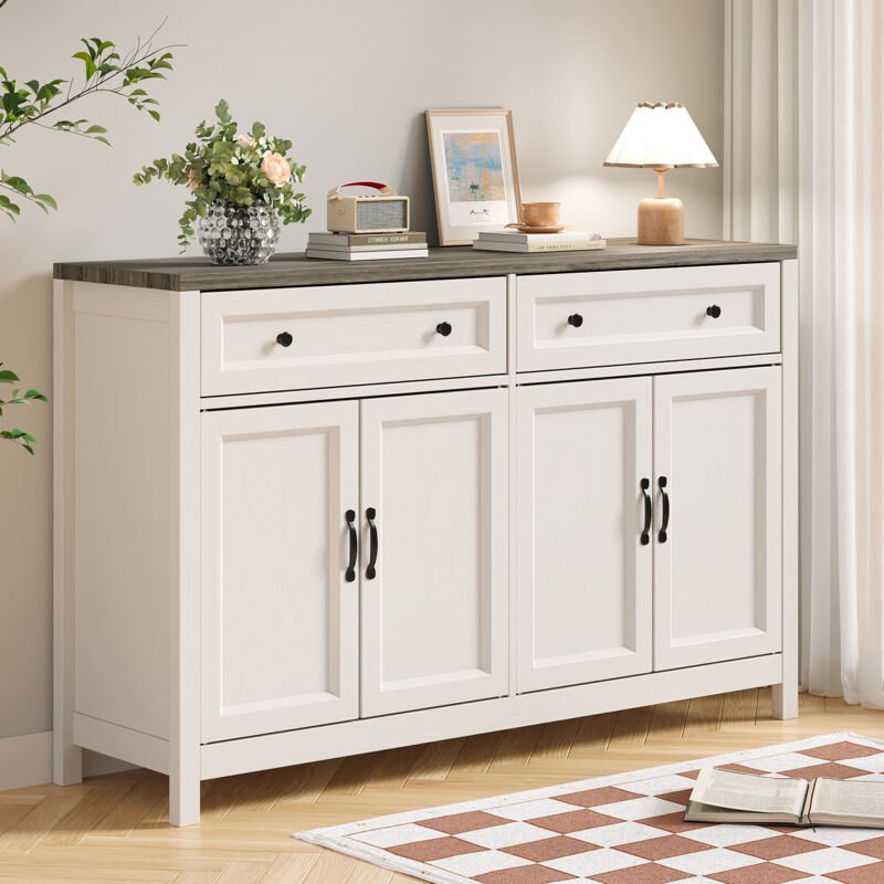 Sideboard Bealife mit 2 Schubladen & 4 Türen – Aufbewahrungsschrank mit Arbeitsplatte für Esszimmer, Wohnzimmer, Flur, 1...
