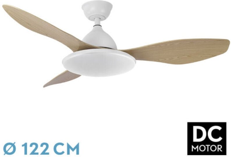 Fabrilamp - DC-Deckenventilator 'Yael' dimmbar mit Fernbedienung und Timer (72W 3CCT 7200lm) weiß und buche