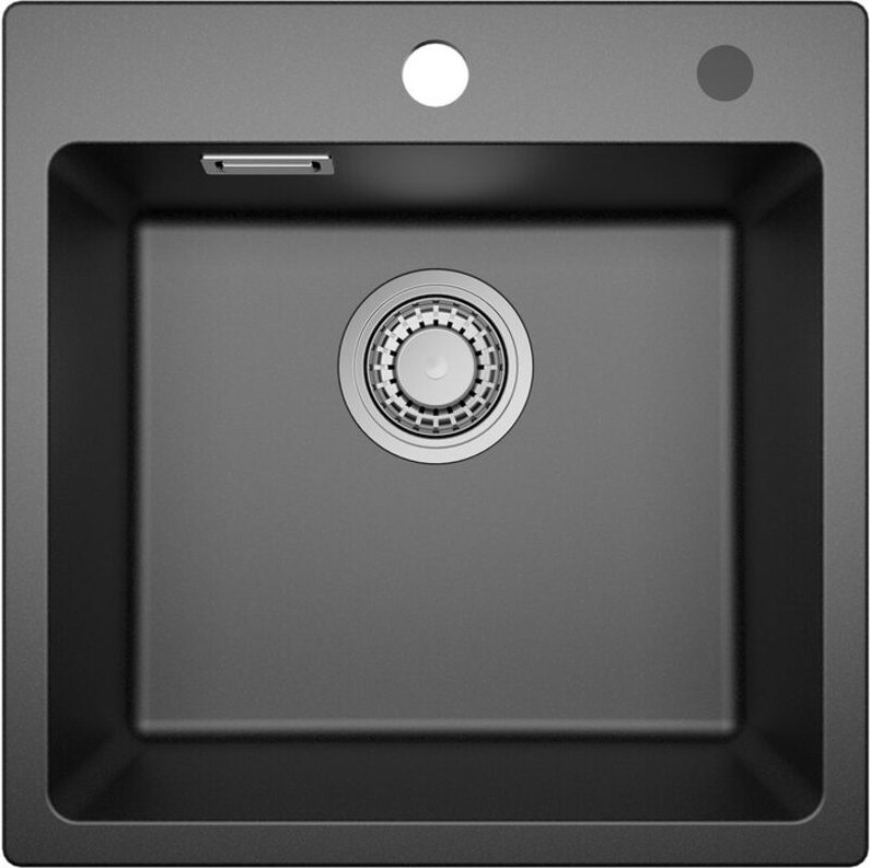 Küchenspüle Granit 45 x 45 cm Spülbecken, Granitspüle mit Siphon Ab- und Überlaufgarnitur