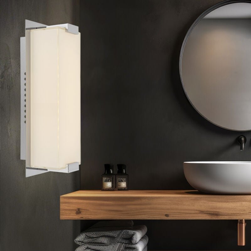 Wandleuchte led Flurlampe Treppenhausleuchte Chrom Wandlampe Schlafzimmer, Glas satiniert. 6W 470lm warmweiß, BxH 11x28 ...