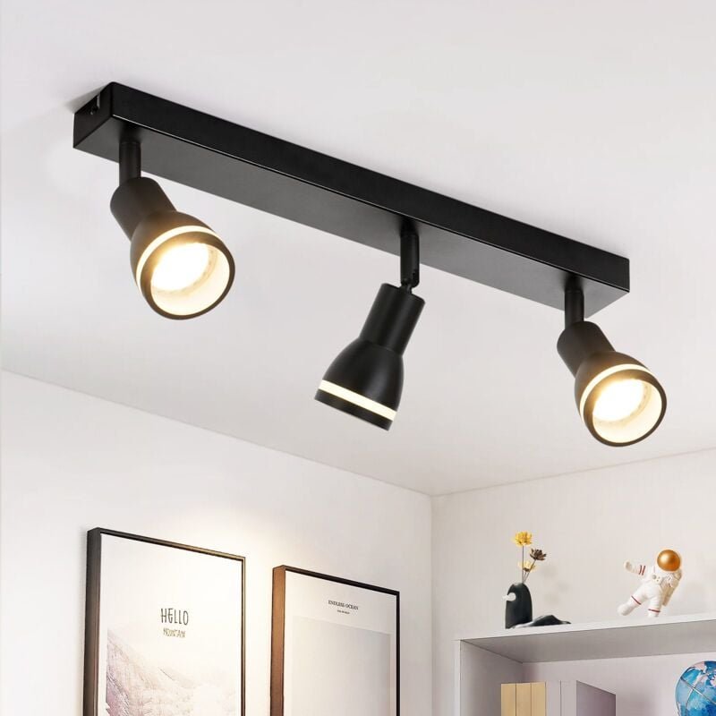 Deckenstrahler Schwarz Flur Deckenleuchte: 3-flammig Deckenlampe Metall GU10 Spots Flurlampe Schwenkbar Wandstrahler Inn...