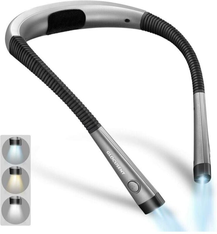 Glocusent Wiederaufladbare Nacken-Leselampe, Lampe zum Lesen im Bett, 3 Farben, 6 Helligkeitsstufen, klappbare Arme, lan...