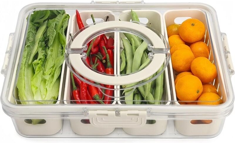 4-in-1 luftdichte Kühlschrank-Vorratsdosen mit 4 herausnehmbaren Sieben für Snacks, Salat, Obst, Gemüse und Fleisch