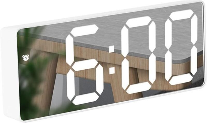 Digitaler LED-Spiegelwecker mit Temperaturanzeige, einstellbarer Helligkeit, Sprachsteuerung und Schlummerfunktion. Zwei...