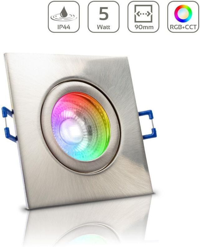 Einbauspot IP44 eckig - Farbe: Edelstahl-gebürstet - LED Leuchtmittel: GU10 5W RGB+CCT
