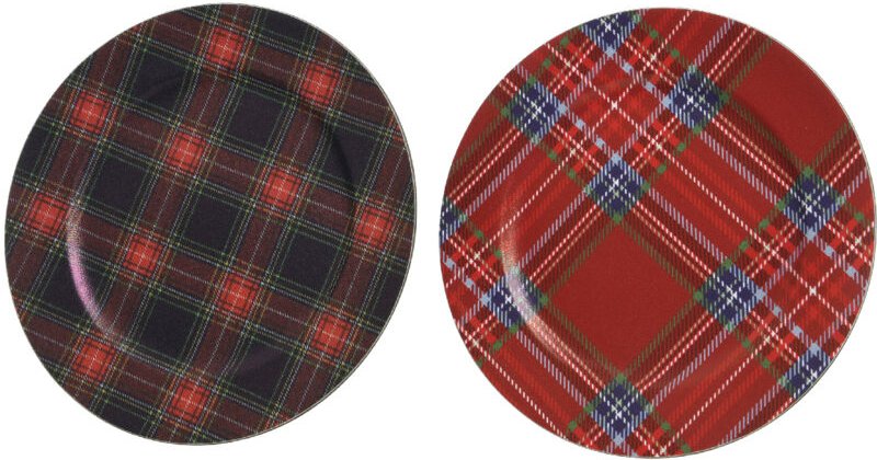 Dekorativer roter Teller 33x1,5 cm mit Karomuster