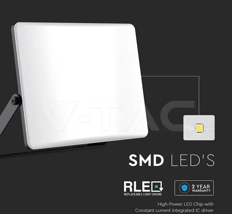 V-TAC 50W SMD LED Fluter Mattweiß Diffusor Schwarzer Rahmen CCT IP65