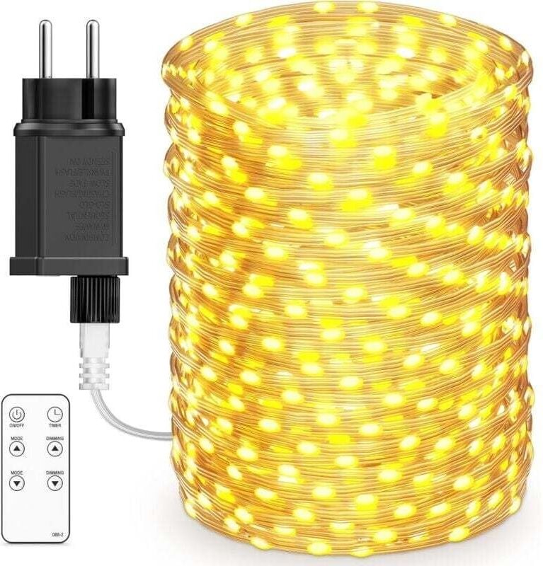 Lichterkette mit 600 LEDs, 100 m lange Lichterkette für den Außenbereich, 8 Modi, IP44 wasserdicht, warmweißes Licht