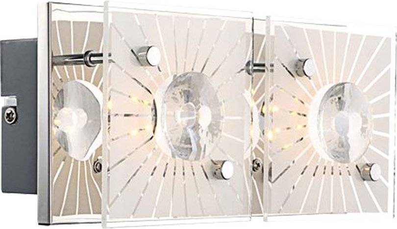 Wandlampe Chrom Wandleuchte Innen Treppenhauslampen Wand, Glas mit Muster, K5 Kristalle klar, 2x LED 4W 320lm warmweiß, ...