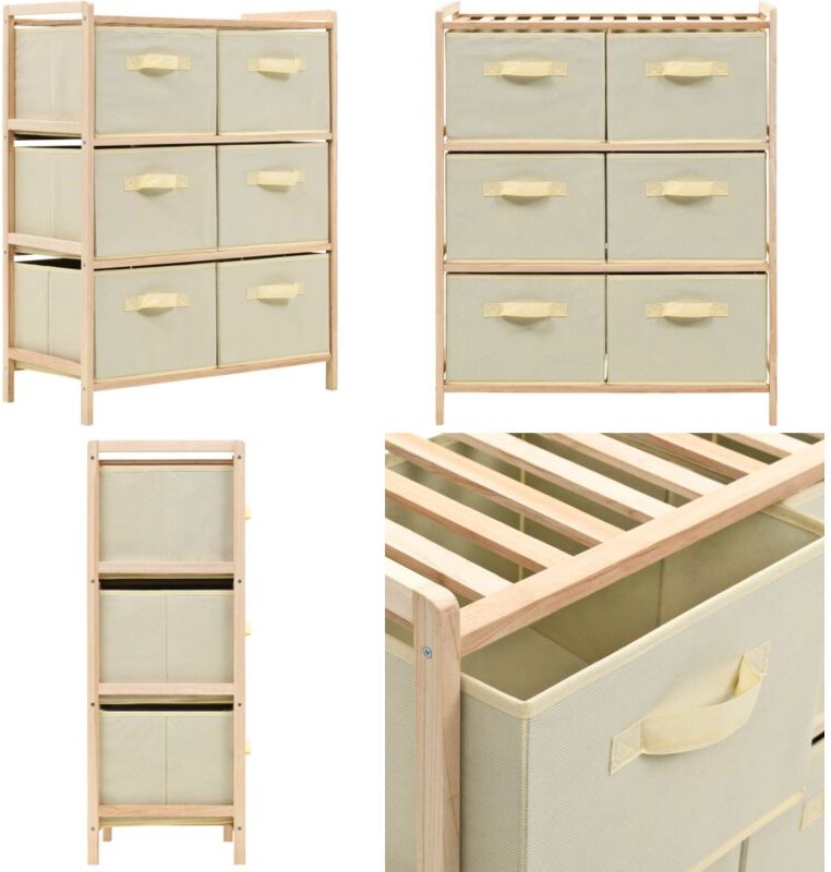 Vidaxl - Korb-Kommode mit 6 Stoffkörben Zedernholz Beige - Aufbewahrungschrank - Holzaufbewahrung - Zedernholzkorb - Sta...