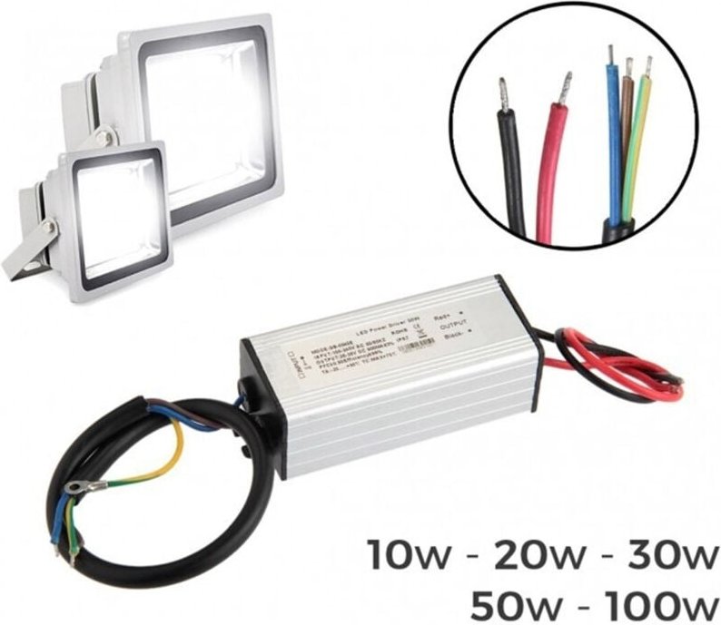 Trade Shop Traesio - Trade Shop - Ersatz-LED-Treiber 10 w 20 w 30 w 50 w für LED-Scheinwerfer Gleichstrom Aluminium -