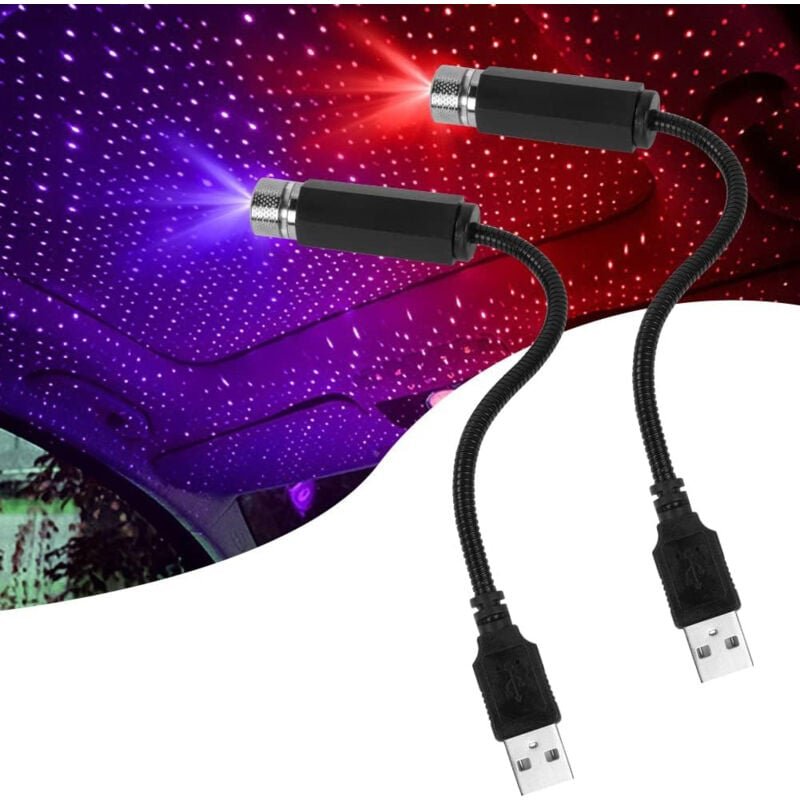 LED-Umgebungslicht, 2 Stück USB-Dachlampe für Autoatmosphäre, Sternenhimmel-Licht, LED-Projektor, rotes Nachtlicht, vers...