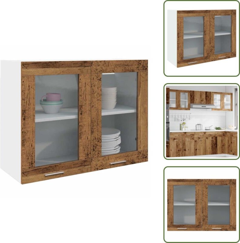 The Living Store Hängeglasschrank Lyon Altholz-Optik 80x31x60 cm Holzwerkstoff - Küchenmöbel