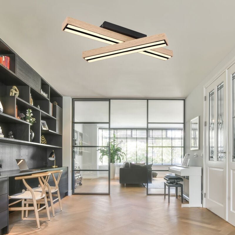 Globo - Wohnzimmerlampe 3 Stufen dimmbar Deckenleuchte Holz led Deckenlampe warmweiss Holzleuchte Memory Funktion, Metal...