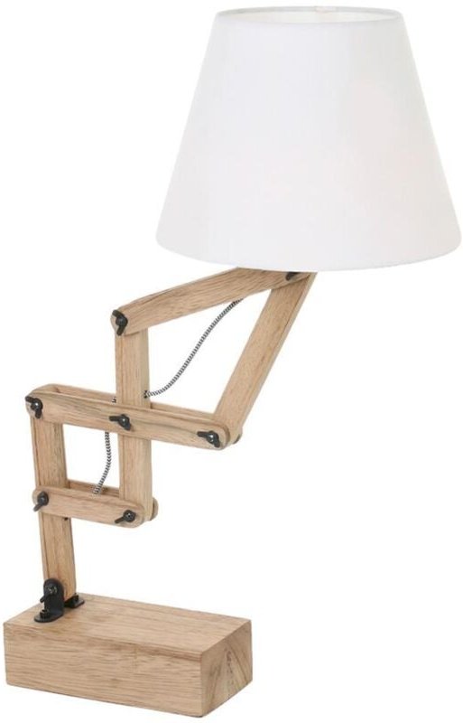 Tischlampe Holzleuchte weiß Beistelllampe Landhaus Nachttischleuchte Rustikal, bewegliche Gelenke Leselampe Textilschirm...