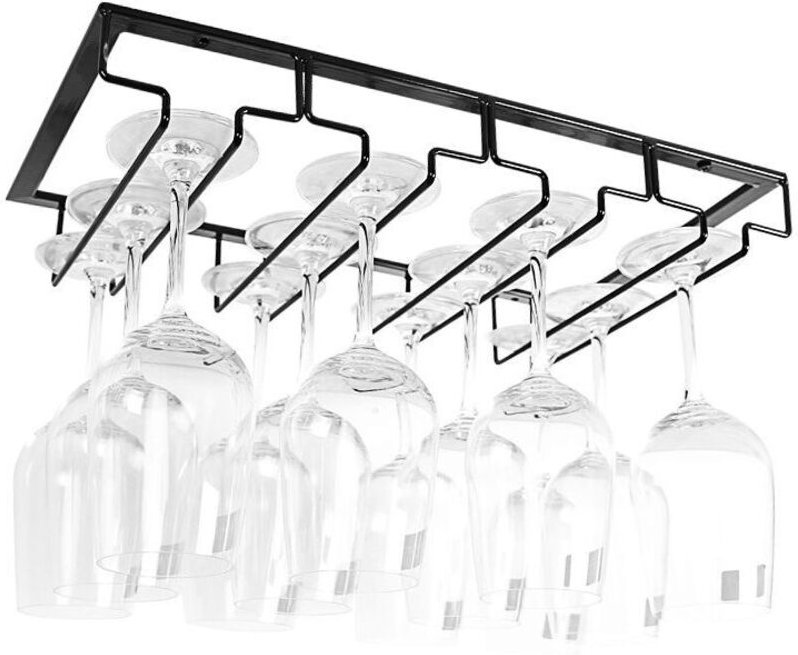ZVD - Stück 4 Reihen hängender Weinglashalter aus Metall zum Aufhängen von Weingläsern unter dem Schrank, schwarz