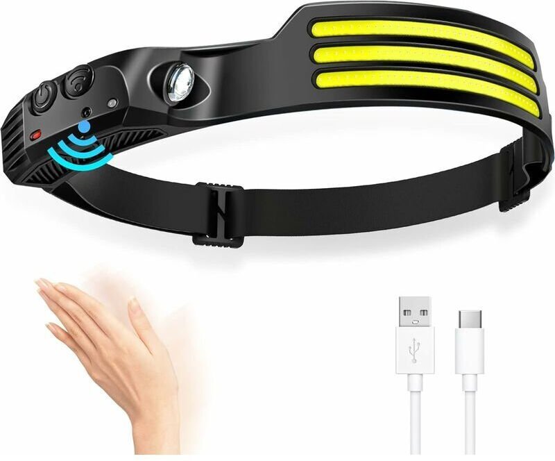 Wiederaufladbare LED-Stirnlampe mit Bewegungssensor, 230° Abstrahlwinkel, geeignet für Kinder, Erwachsene und Jugendlich...