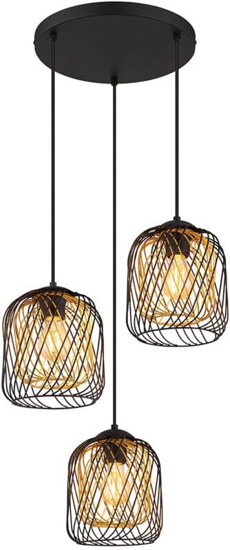 Pendelleuchte Esszimmerlampe Hängeleuchte Metall Schwarz Gold 3-Flammig d 40 cm