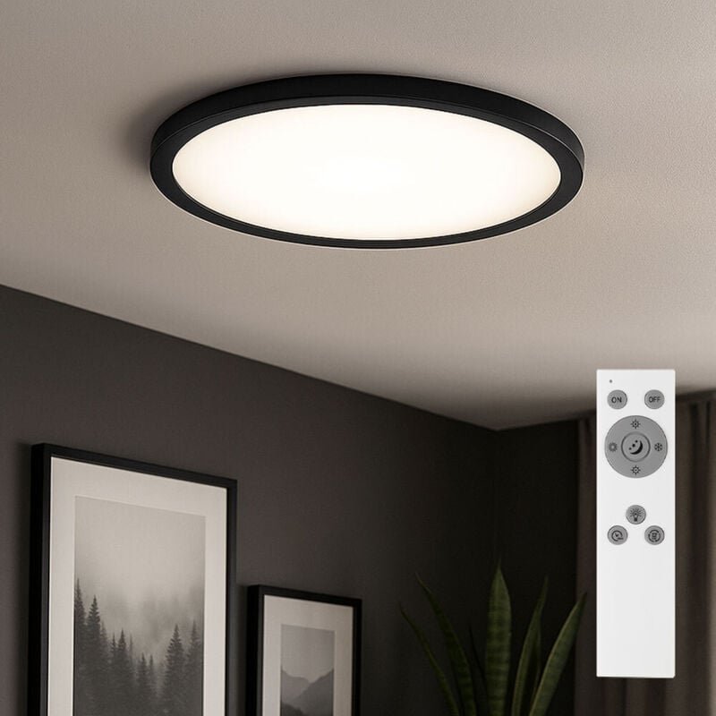 Aufbau Panel LED Deckenlampe dimmbar mit Fernbedienung Deckenleuchte schwarz, 22W 2200lm warmweiß-kaltweiß, DxH 40 x 6,2...