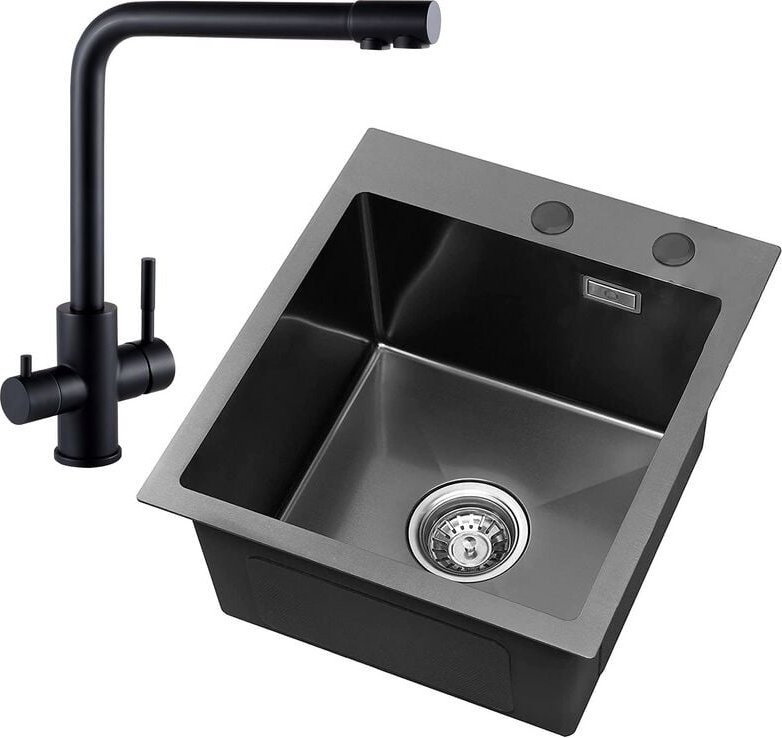 Spülbecken 40 45 cm ab 40er Unterschrank Küchenspüle mit Über- und Ablaufgarnitur, Einbauspüle Edelstahl Becken Anthrazi...