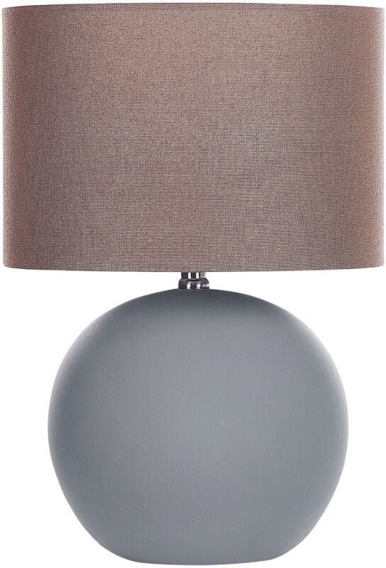 Tischlampe Grau und Braun Keramik Runder Fuß 43 cm Stoffschirm Trommelform Kabel mit Schalter Modern Skandi Schlaf- u. W...