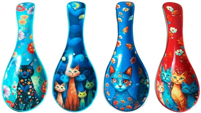 Löffelablage „Katze“, 4er-Set aus Keramik, ideal für die Küche, originelles Geschenk, lustiges Design