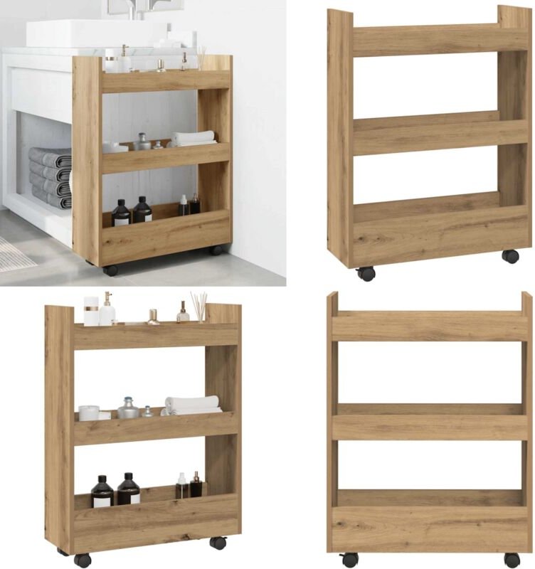 Aufbewahrungswagen Schmal 3 Etagen Artisan-Eiche Holzwerkstoff - Schrank - Küchenwagen