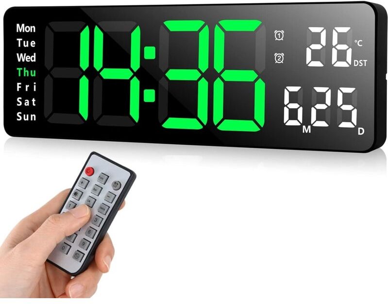 LED-Digital-Wanduhr, positiver Wecker, Countdown-Stoppuhr, USB, einstellbare Helligkeit mit Fernbedienung für Wohnzimmer...