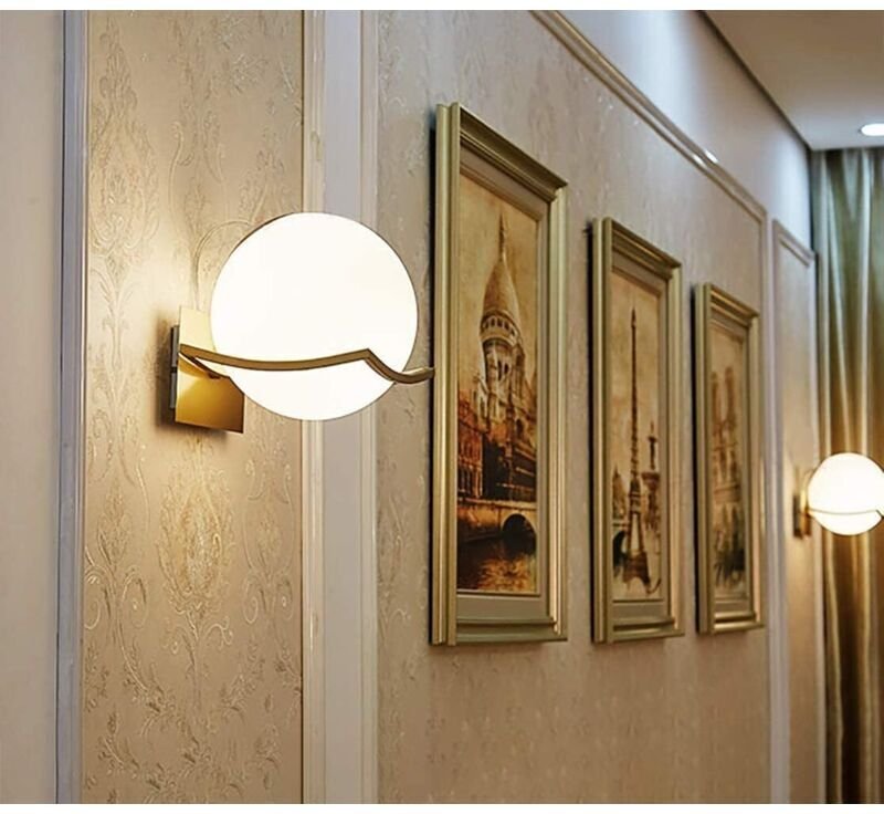 Wandleuchte für den Innenbereich, goldene Wandleuchte mit Glaskugel, E27-Fassung mit Glasschirm, Badezimmer-, Nachttisch...