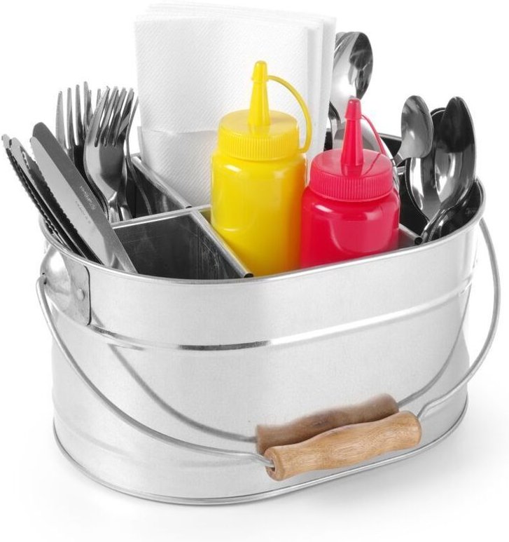 Besteck-, Soßen- und Serviettenbehälter aus Stahl mit Griff 245x167mm