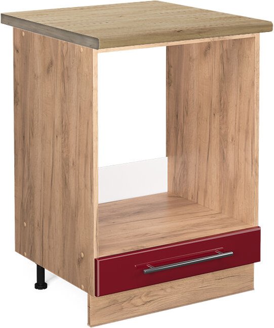 Vicco - Herdumbauschrank Fame-Line, Bordeaux Hochglanz, 60 cm , ap Eiche