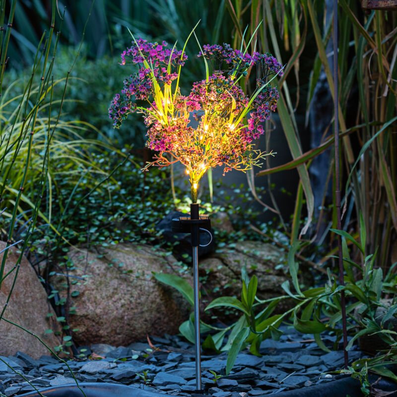 Garten Solarstecker Heidekraut mit 28 LED - 65 cm - Deko Gartenstecker warm weiß beleuchtet - Balkon Terrasse Beet Steck...