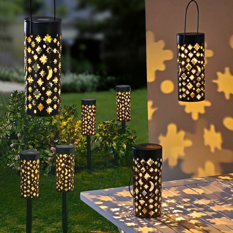 Thumbnail - Led Solar Gartenleuchte 3-in-1 schwarz - 2er Set / 18 x 7,5 cm - Outdoor Deko Hängelampe Tischlampe Gartenstecker für Au...