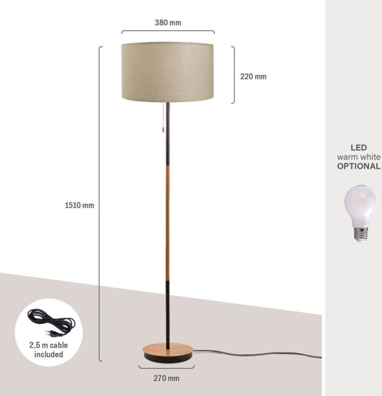 Paco Home Stehlampe Wohnzimmer Standleuchte Skandi Stoffschirm Textilkabel Zugschalter E27 Beige (Ø45.5 cm), Stehleuchte...