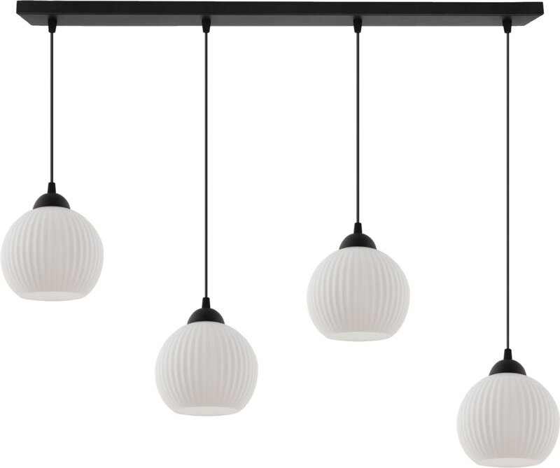 Riffle Hängelampe Schwarz 4 Flache Weisse Lampenschirme Kugel E27