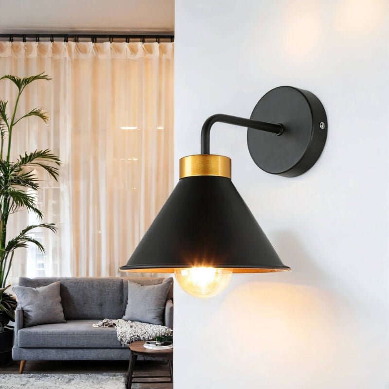 Wandlampe Schwarz Gold E27 Metall t: 25 cm