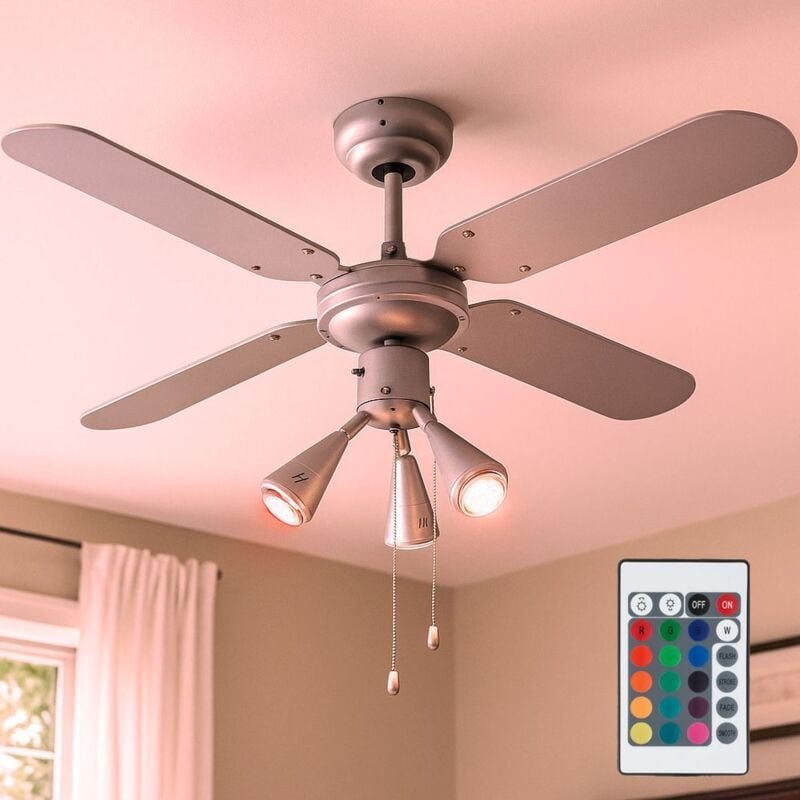 Rgb led Deckenventilator Zugschalter Ventilator Vor-Rücklauf Lüfter wendbare Flügel, Spots beweglich, Fernbedienung dimm...