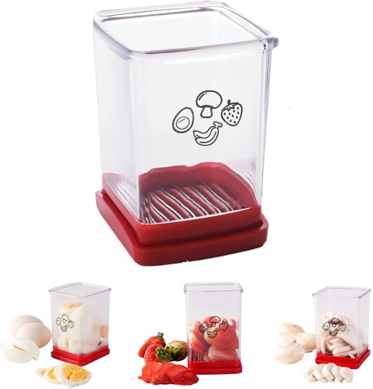 Obst- und Gemüseschneider mit Druckplatte, Eierschneider aus Edelstahl, Tassenschneider, Bananenschneider, Apfelschneide...