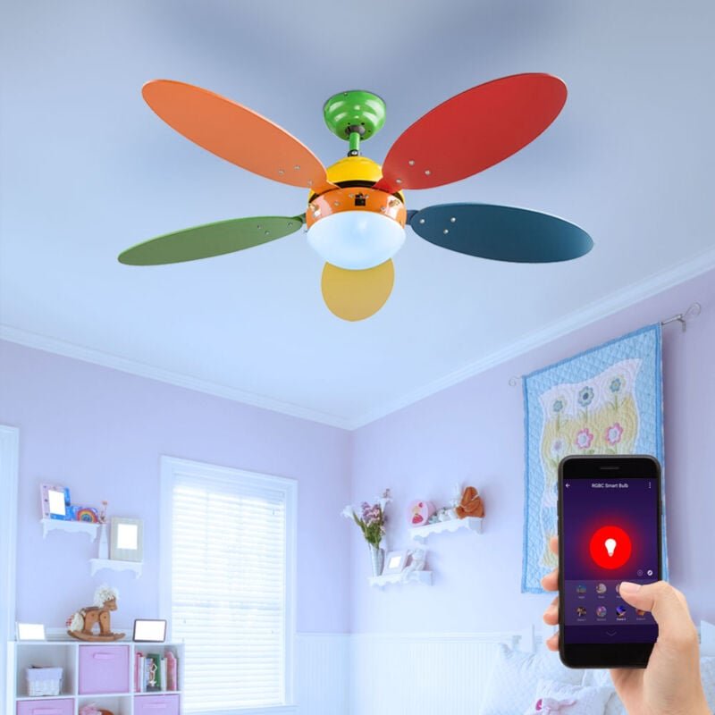 Deckenventilator Kinderzimmer Ventilatorlampe bunt Deckenleuchte Lüfter Vor-Rücklauf, Glas, App Steuerung cct, Smart rgb...