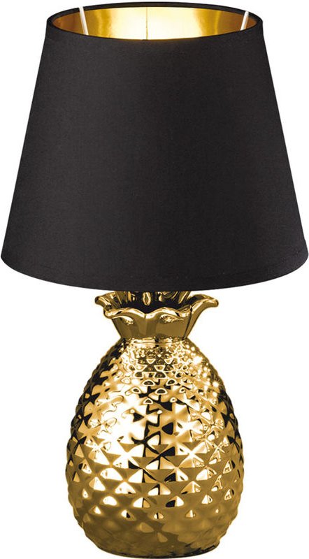 Reality Leuchten - Textil Nacht Schreib Tisch Lampe schwarz gold Ananas Design Keramik Leuchte R50421079