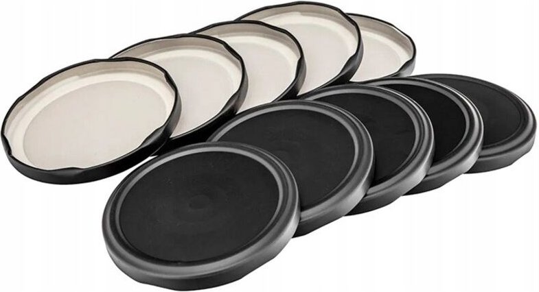 Set mit 10 mattschwarzen Einmachglasdeckeln, 82 mm Durchmesser, 6 Haken