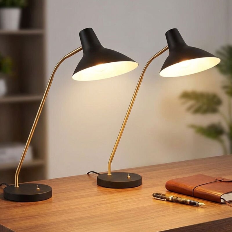 Tischleuchte Tischlampe Schlafzimmerleuchte Flexo verstellbar Leselampe schwarz gold, 1x E27, LxBxH 50x20x54 cm, 2er Set
